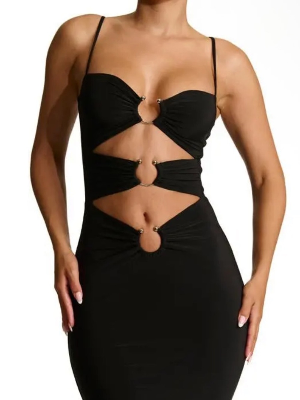 Naked Wardrobe Cutout Metal Ring Bodycon Fitted Dress in Black NEW Size Large - Picture 2 of 10